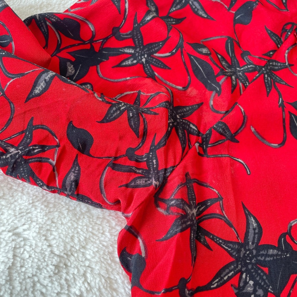 Zadig & Voltaire Silk Floral Chai Print Long Sleeve Blouse‎ Red Size Medium - Picture 4 of 14